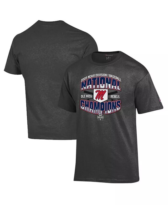

Футболка мужская, цвет «Heathered Charcoal Ole Miss Rebels» 2022 NCAA для раздевалки чемпионов мужской бейсбольной серии колледжей Champion