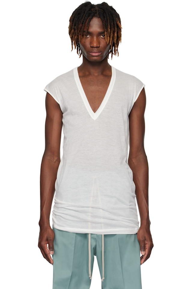 

Футболка Hollywood с глубоким V-вырезом Rick Owens, цвет milk