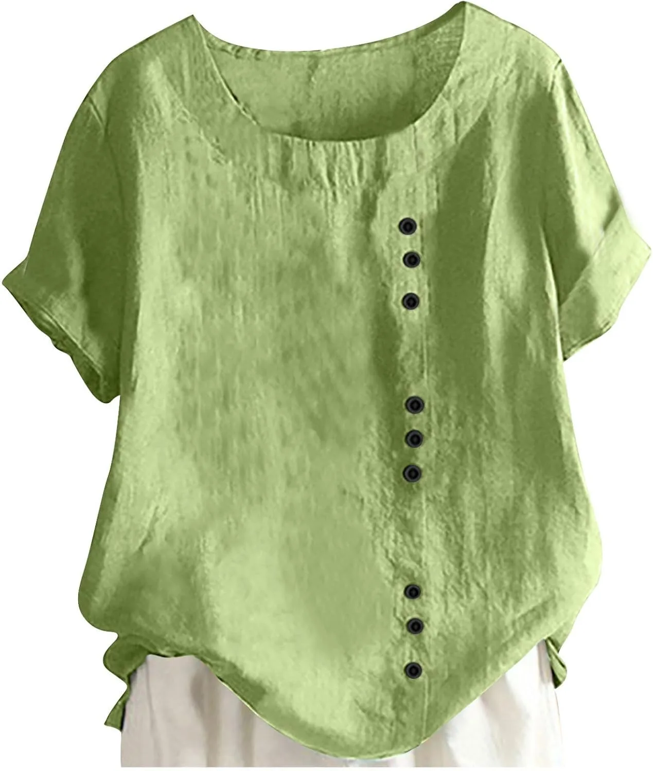 

Oversized льняная рубашка для женщин, короткий рукав, однотонная Floleo