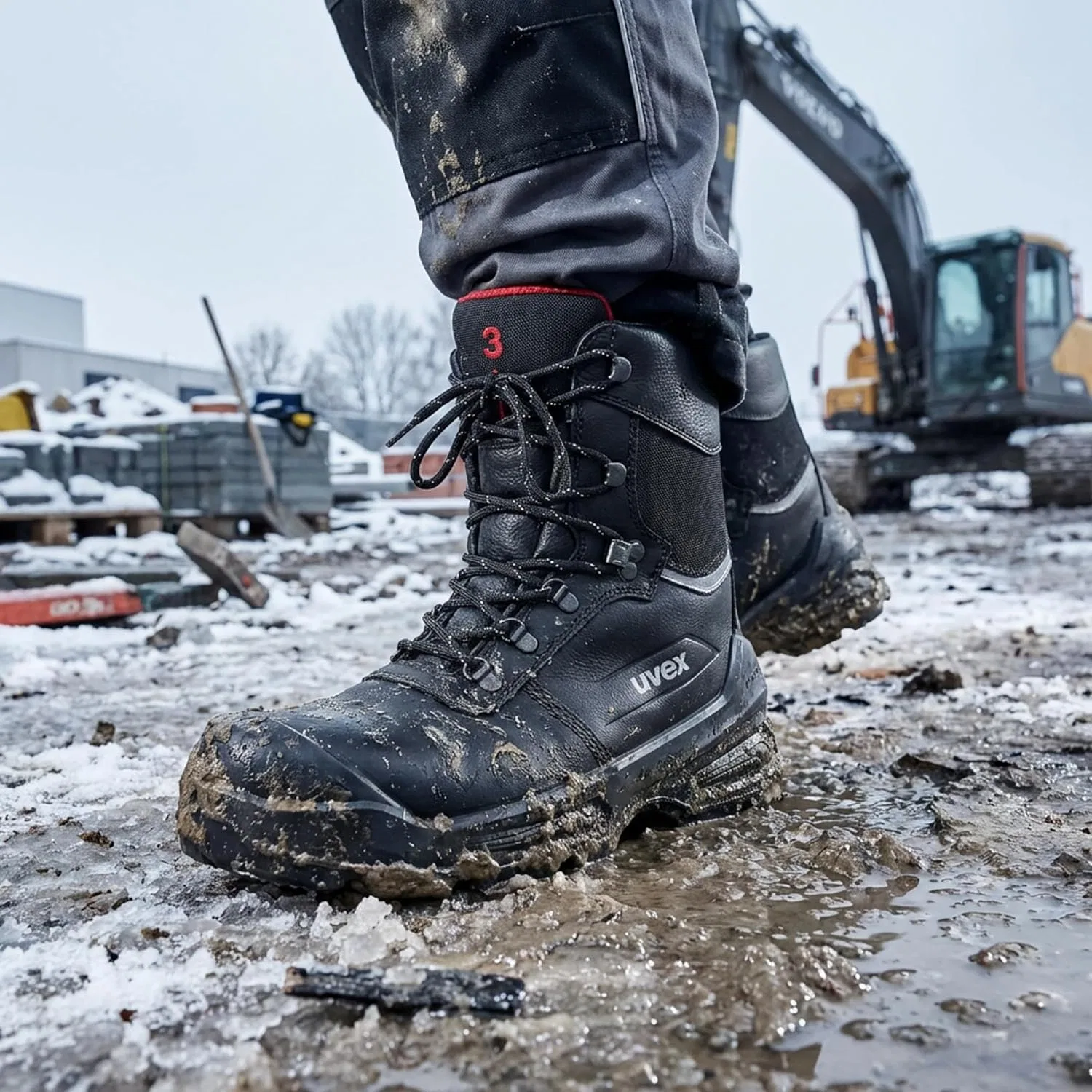 Зимние рабочие ботинки Uvex 3 quatro Safety Boots S3 ESD - зимняя рабочая обувь из кожи с теплой подкладкой, защитным носком без металлических вставок, нескользящей полиуретановой подошвой, широкой посадкой - ширина 11 см, Black — фото 2