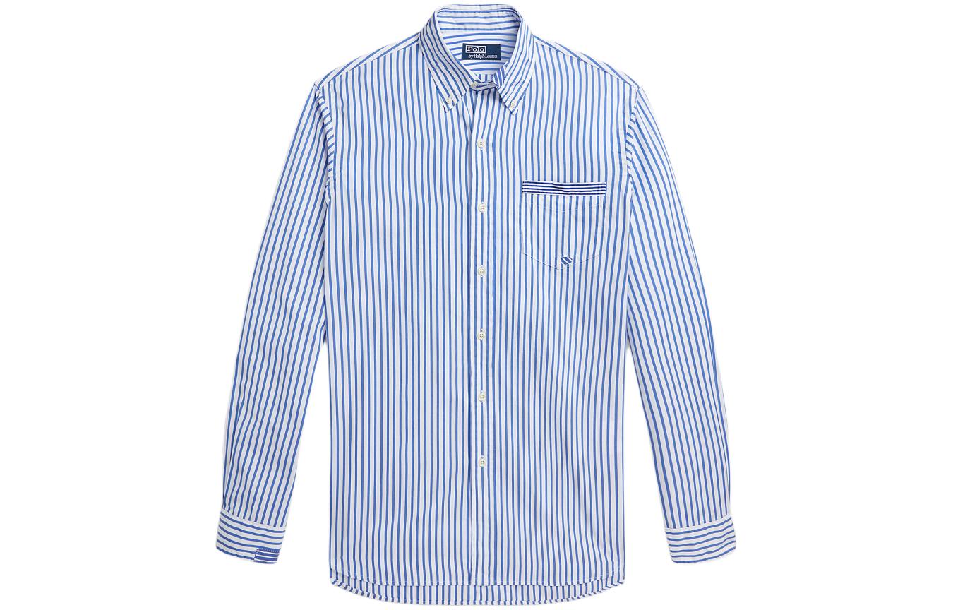 

Патчворк полосатая хлопковая рубашка Polo Ralph Lauren, синий