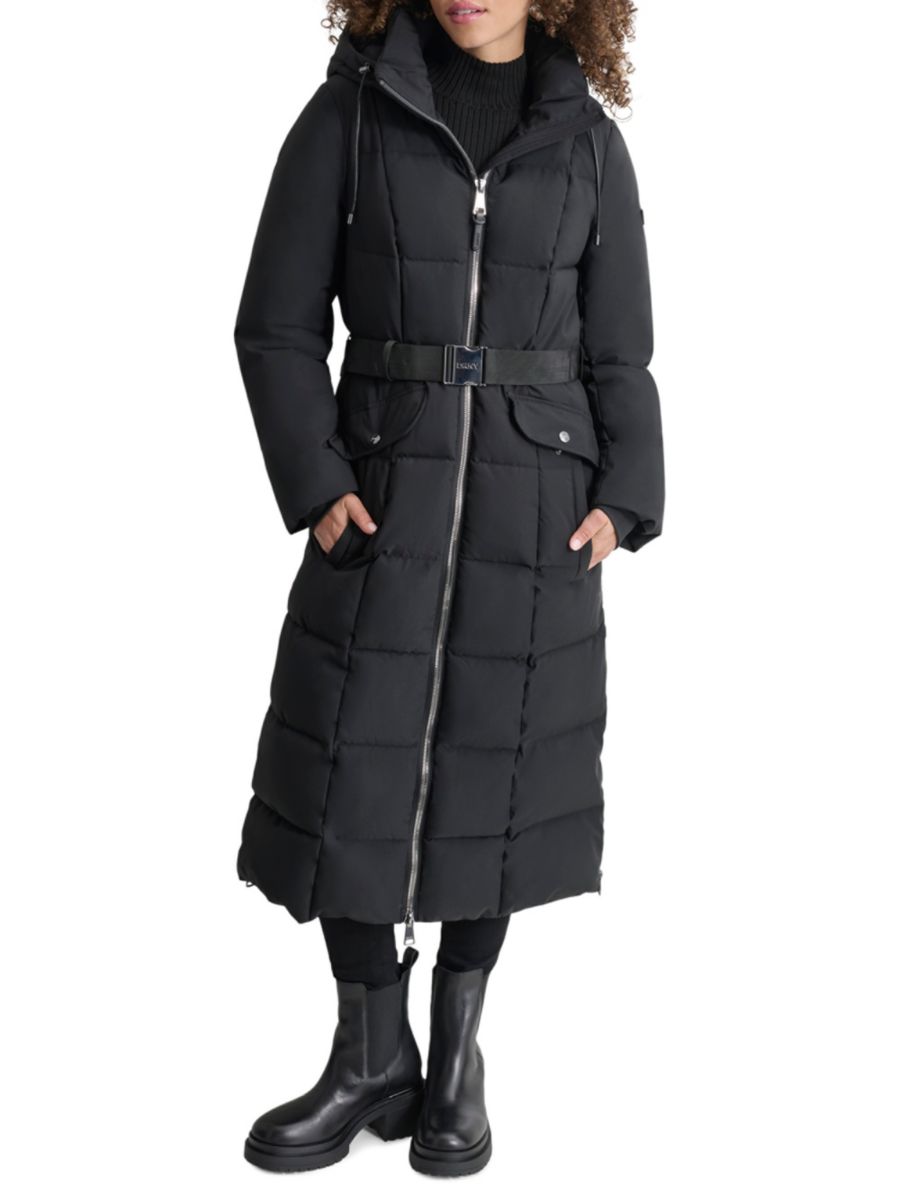 

Пуховик с поясом DKNY, черный