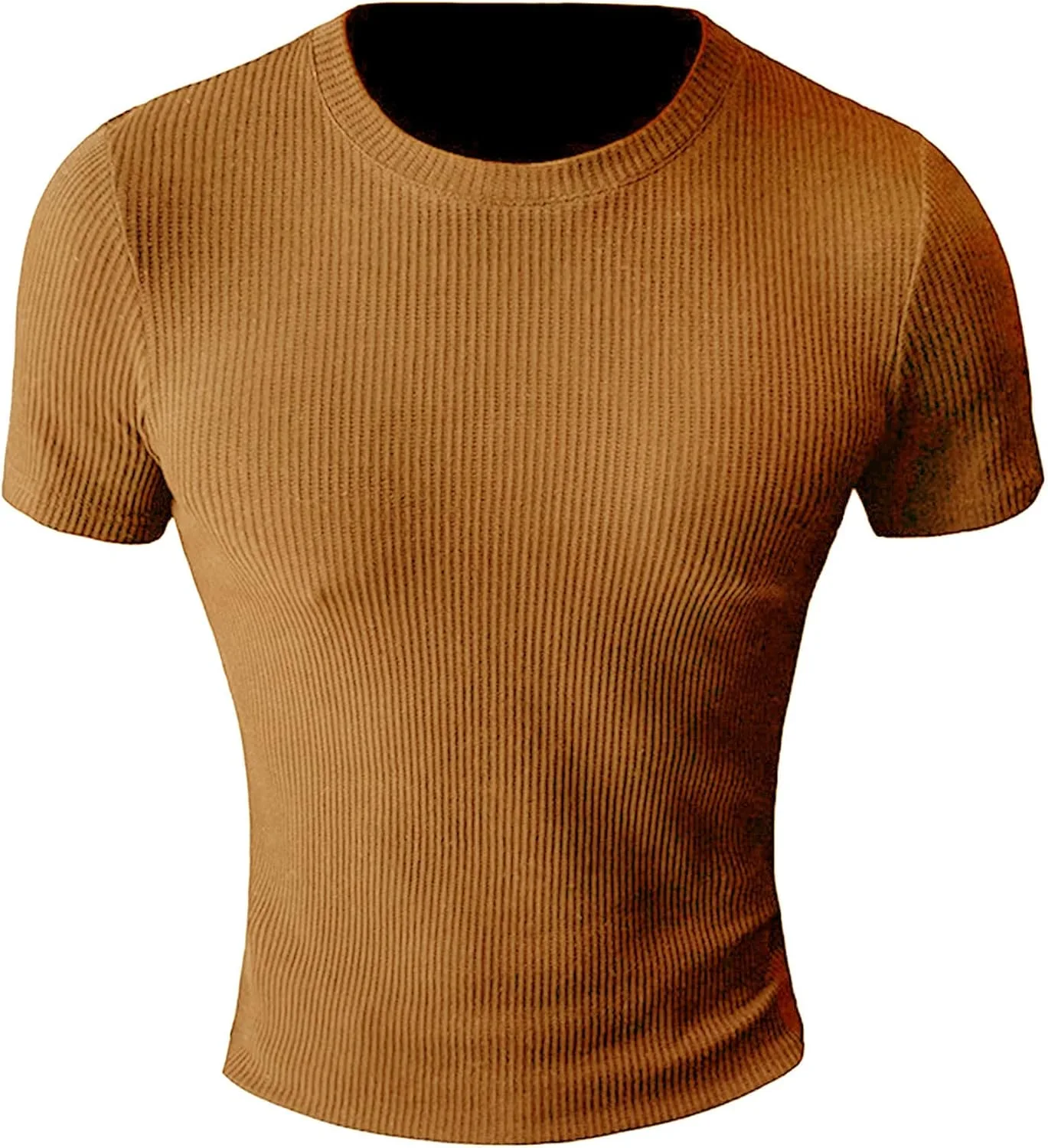 

Мужская летняя вязаная футболка с коротким рукавом British Rib круглый вырез Slim Fit DGHM-JLMY