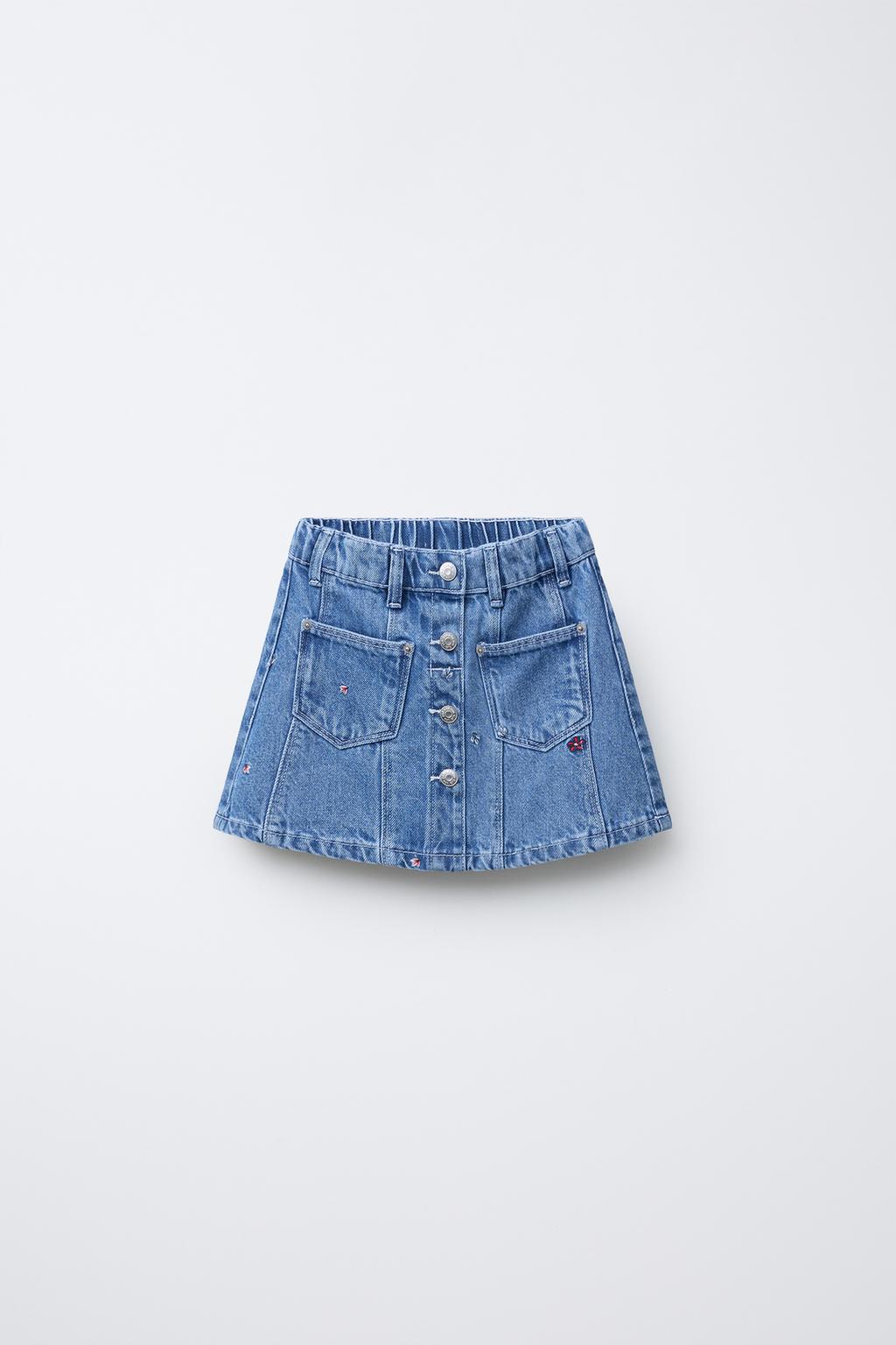 

Вышитая джинсовая юбка ZARA, средне-синий