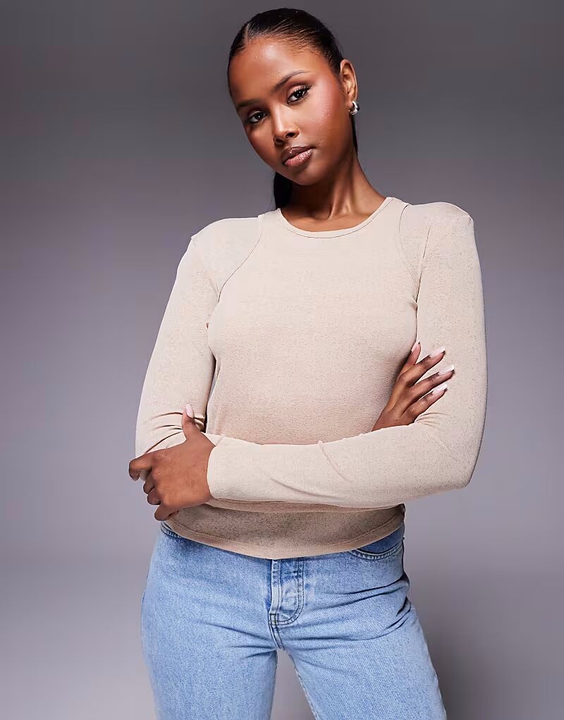 

Двухслойный сетчатый топ с длинными рукавами ASOS DESIGN цвета «песок»