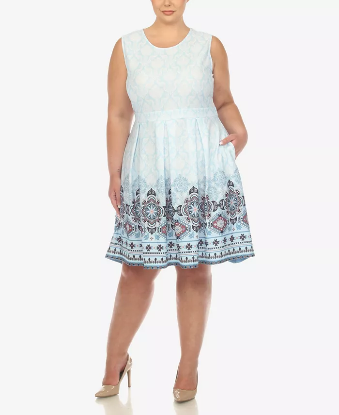 

Платье приталенное с расклешенной юбкой до колена Plus Size White Mark, синий