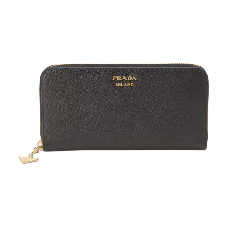 

PRADA Кожаный кошелек для женщин с вышивкой крестиком черный