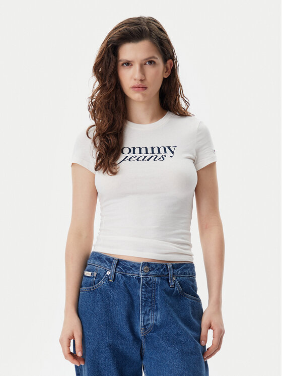 

Облегающая футболка Essential DW0DW19447 Tommy Jeans, экрю