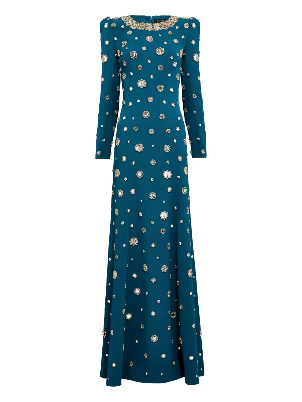

Декорированное платье макси с объемными плечами Jenny Packham, синий
