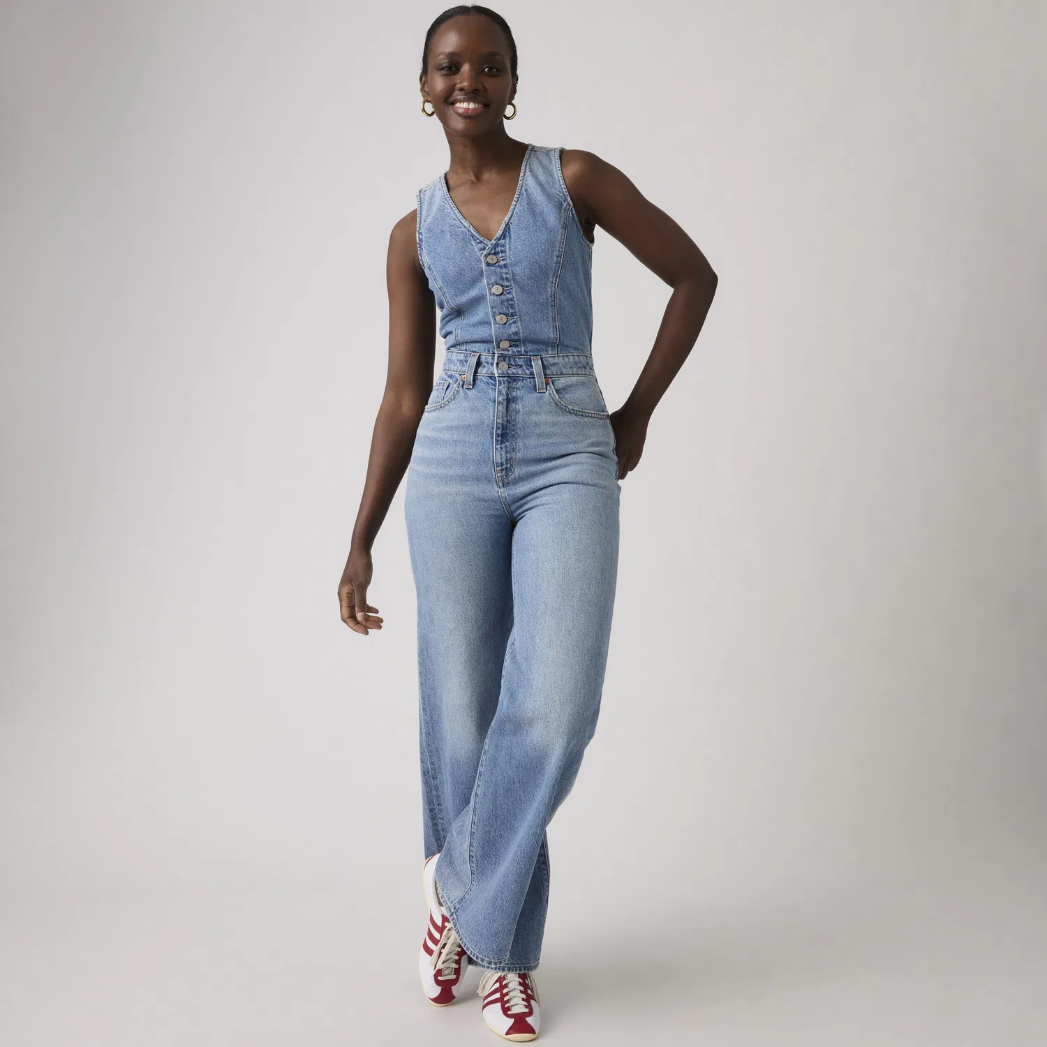 Джинсовый комбинезон с широкими штанинами Levi's, Medium Wash