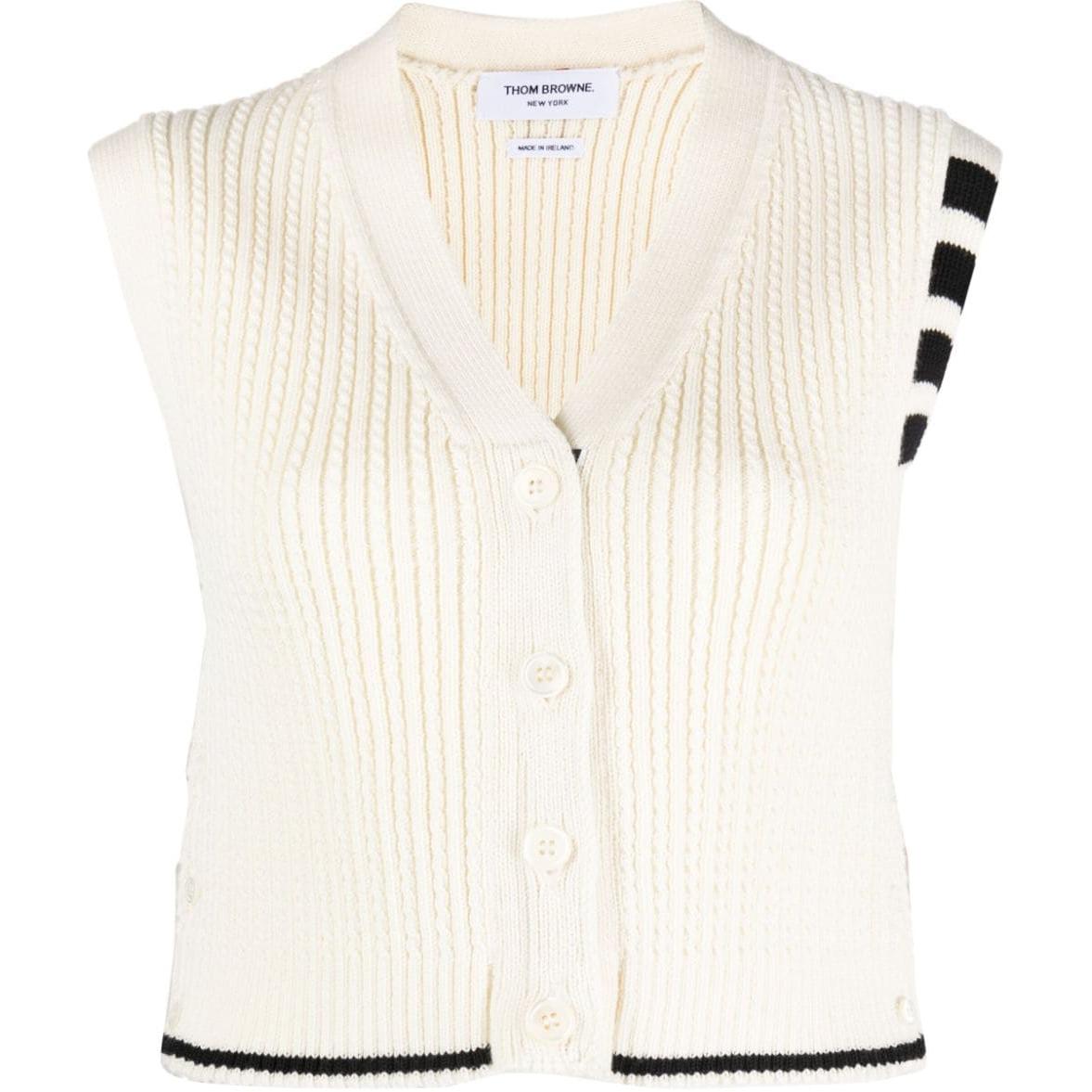 

Вязаный жилет 4 Bar Stripe Intarsia THOM BROWNE, бежевый