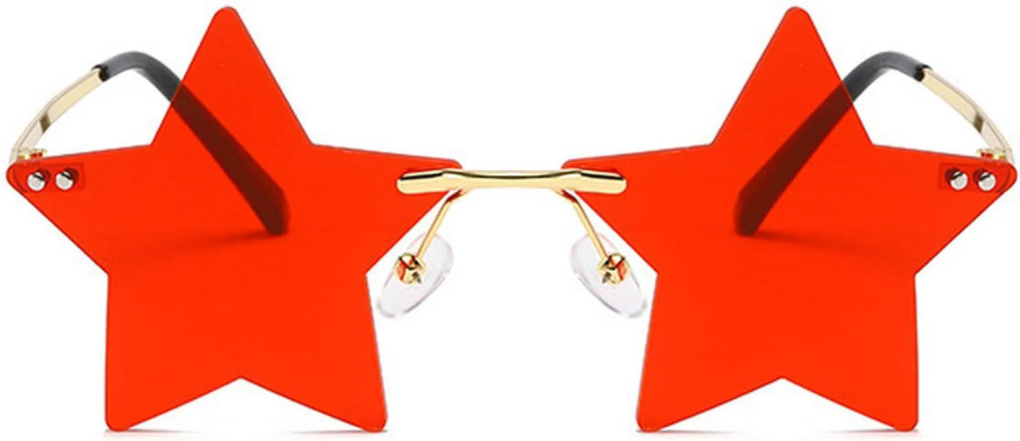 

Солнцезащитные очки Willochra без оправы в форме звезды, прозрачные солнцезащитные очки для женщин/мужчин, очки для вечеринок, очень милые очки с пентаграммой, Red