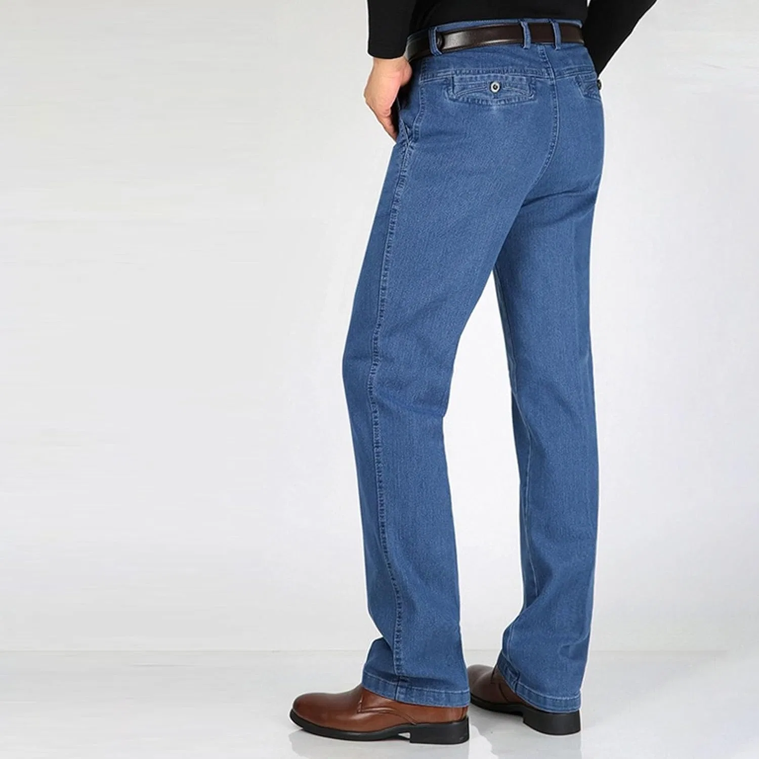 Джинсы свободного кроя Mens Elastic Waist Jeans Relaxed Fit, Light Blue Heavy — фото 3