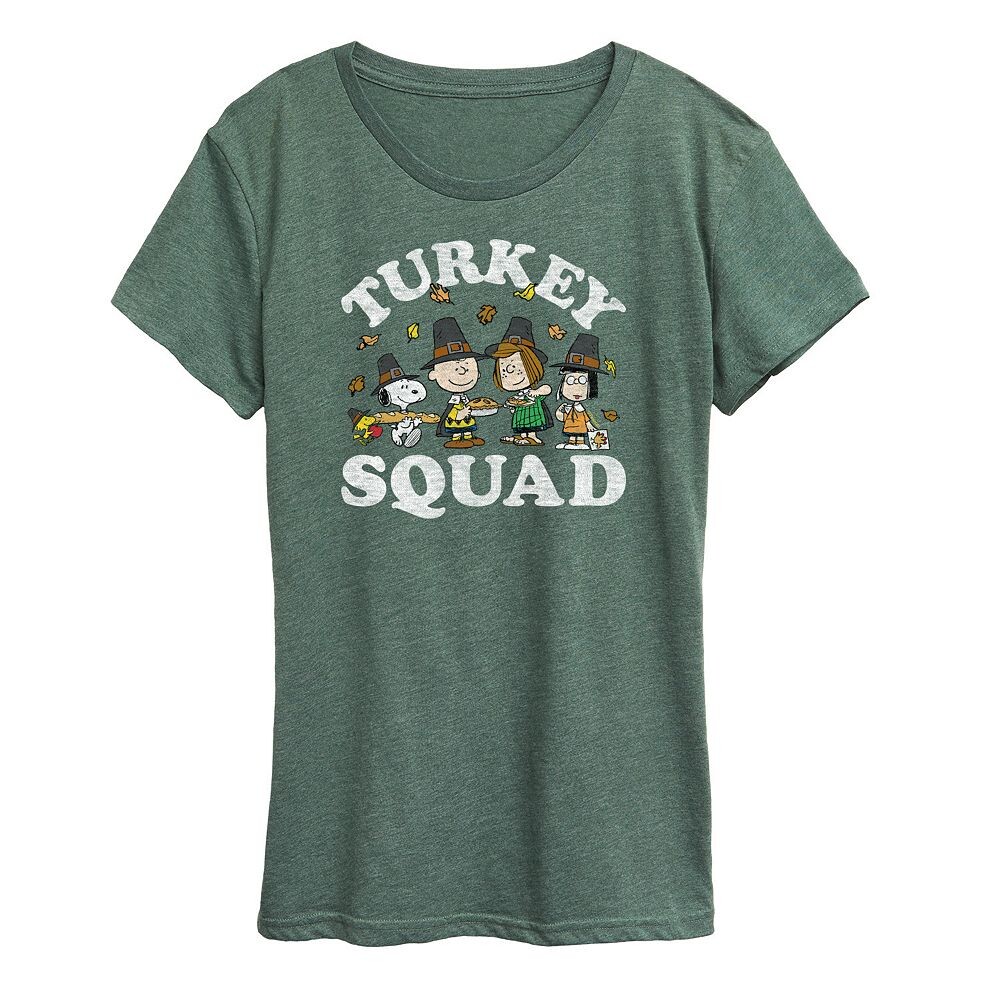 

Женская футболка с рисунком Peanuts Turkey Squad Licensed Character, цвет Heather Green