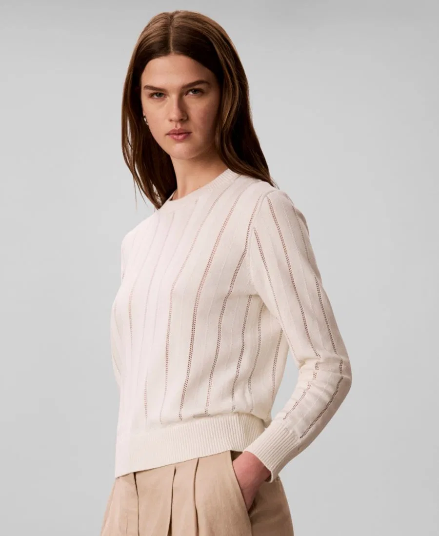 Женский свитер с длинными рукавами, свободного кроя, с круглым вырезом Calvin Klein, Tofu — фото 3