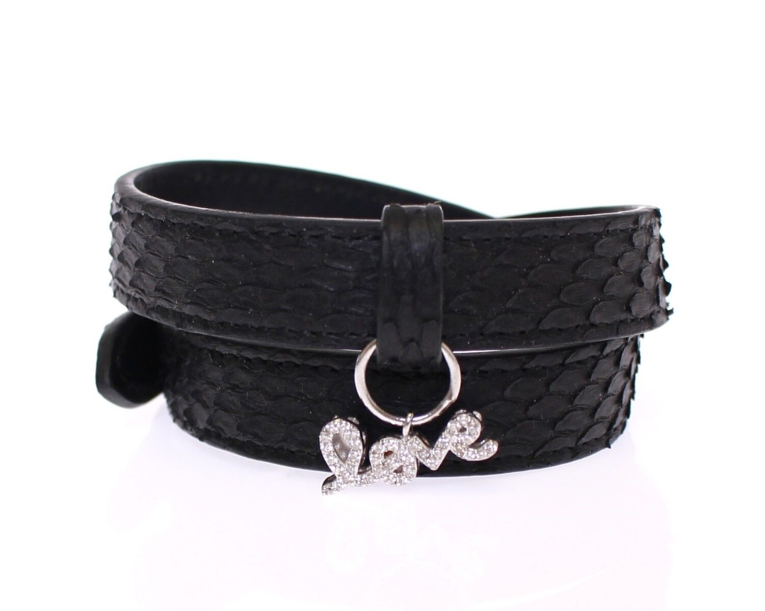 

Изысканный черный серебряный браслет из змеиной кожи Nialaya Jewelry