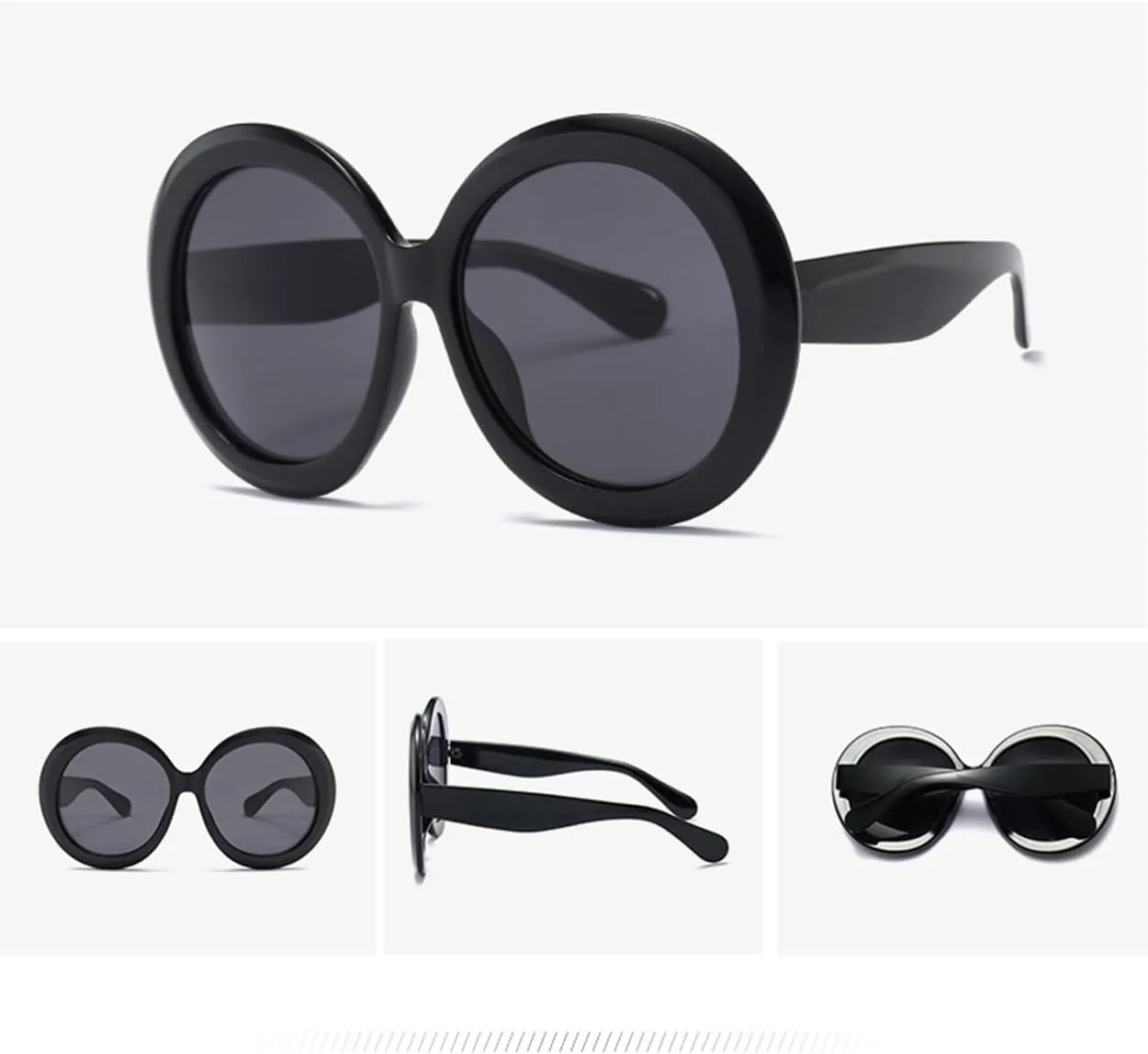 

Солнцезащитные очки ADE WU большого размера, круглые, для женщин, винтажный стиль 60-70-х годов, крупная оправа, защита от УФ-излучения UV 400, размер XL, Black