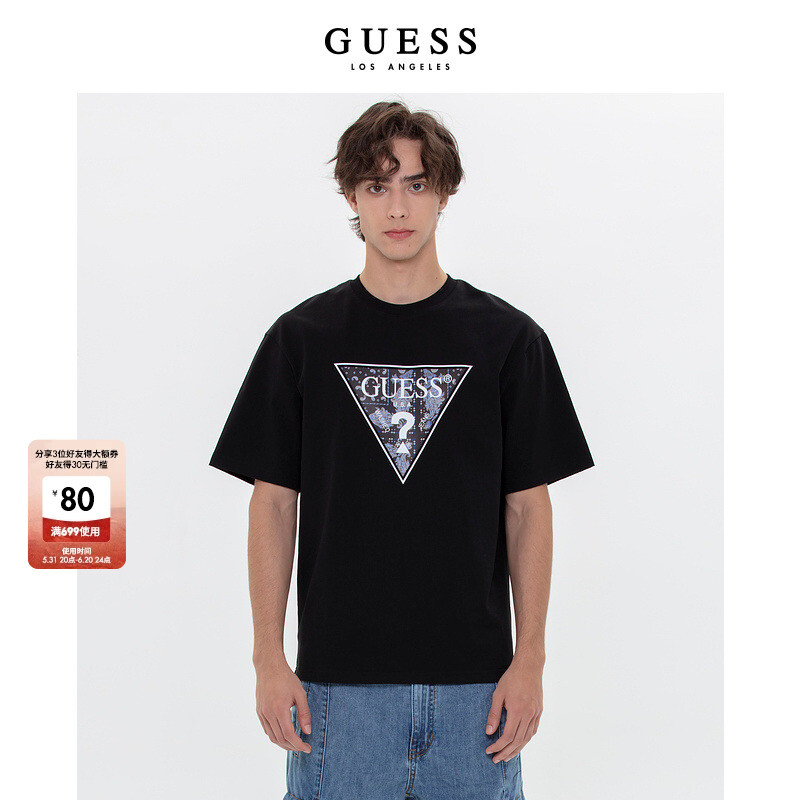 

Футболка классическая Guess с круглым вырезом и короткими рукавами, черный