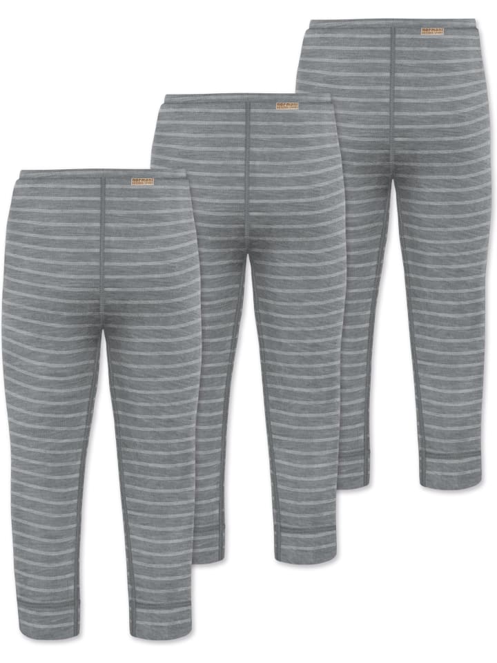 Normani Outdoor Sports Комплект из 3 пар детского длинного белья из мериносовой шерсти "Тутира" в серую полоску — фото 2