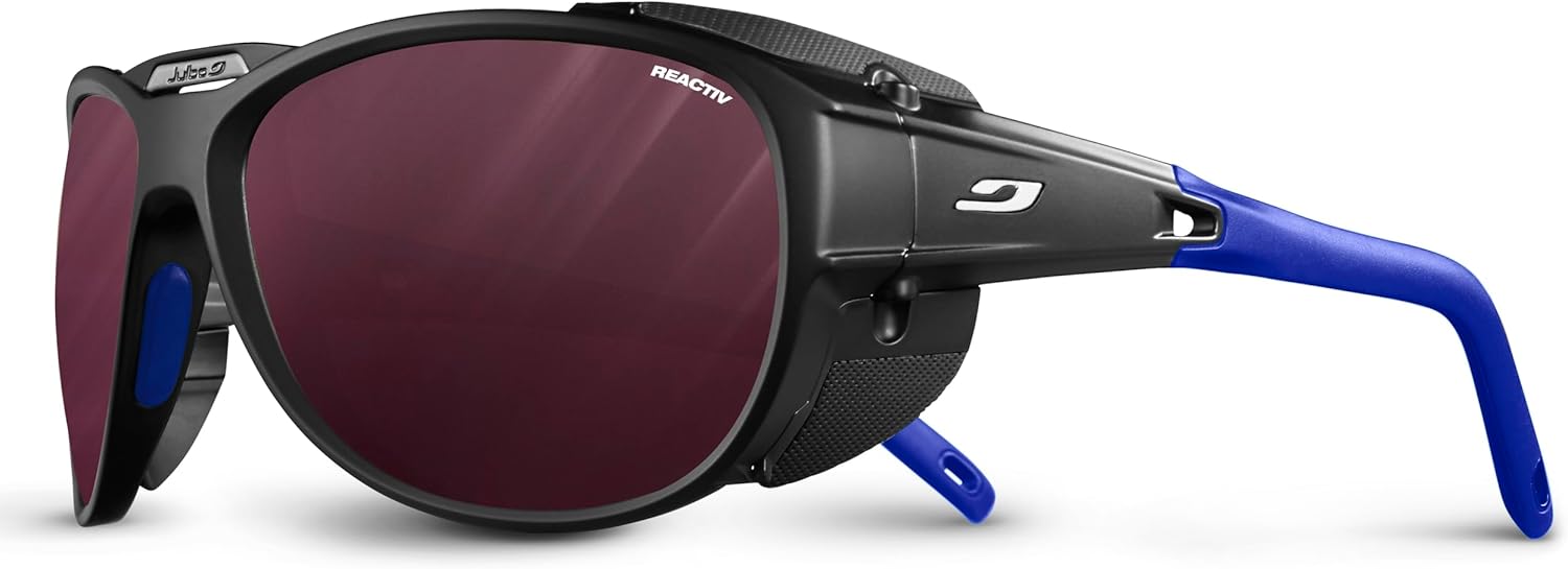 

Очки Julbo Explorer 2.0 Glacier для мужчин и женщин со съемными боковыми щитками для походов, снега/бликов - 100% защита от УФ-излучения, Black / Blue Frame - Transparent / Rose Lens (Reactiv 0-4 High Contrast)