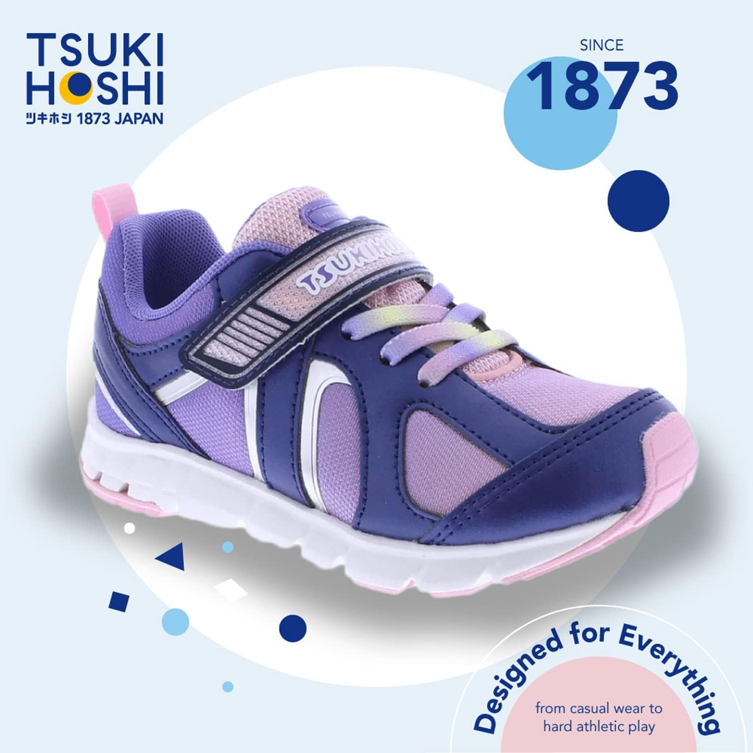 Детские кроссовки TSUKIHOSHI Rainbow Kids - с застежкой на ремешок, пригодные для стирки в машине, с широкой носочной частью и противоскользящими, немаркими подошвами, для детей 4-12 лет, синий/розовый/темно-синий — фото 3