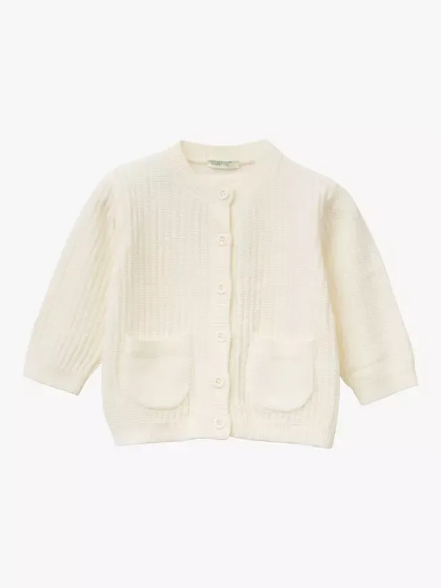 Детский вязаный кардиган с длинными рукавами, белый Benetton