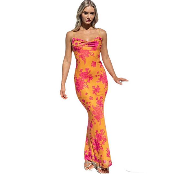 

Женское платье с цветочным принтом, без бретелей и спинки, приталенное Yesfashion, Orange