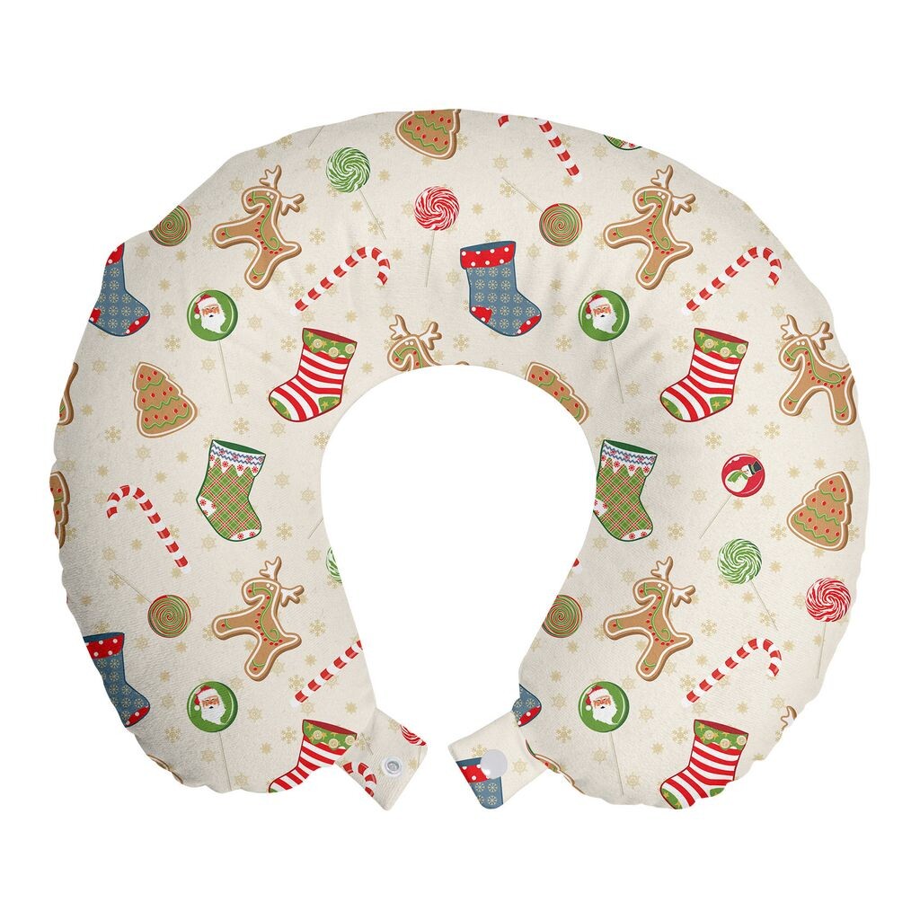 

ABAKUHAUS Рождественская подушка для путешествий, поддержка шеи, традиционные сладости, пенопластовые дорожные принадлежности для самолета и автомобиля, 30x30 см, разноцветные