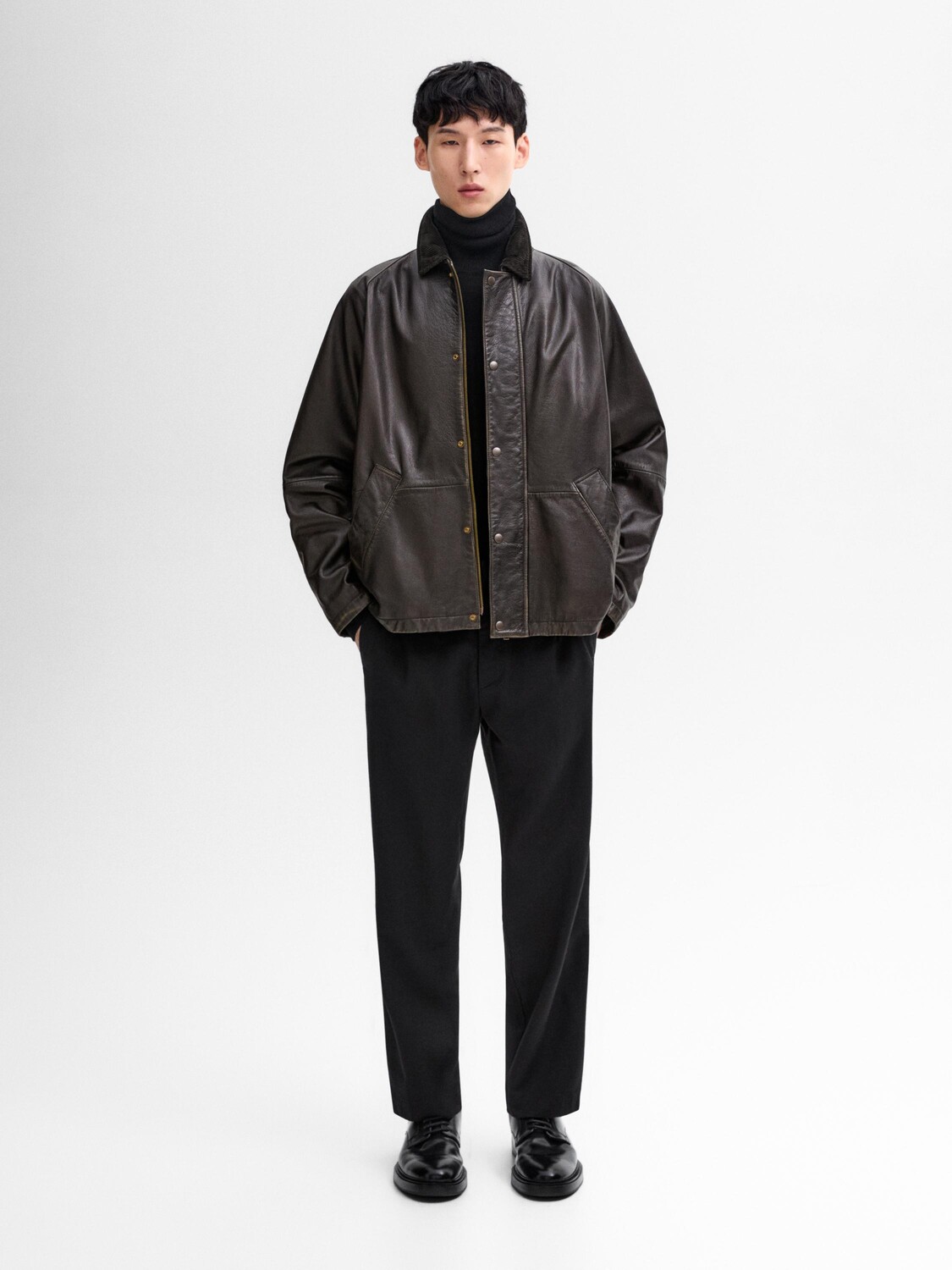 

Кожаная куртка с вельветовым воротником Massimo Dutti, коричневый