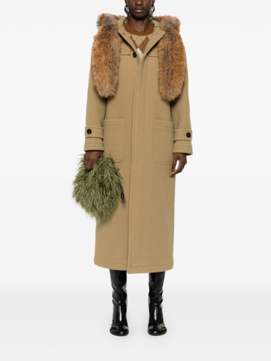 

Burberry шерстяное пальто с отделкой из искусственного меха, коричневый