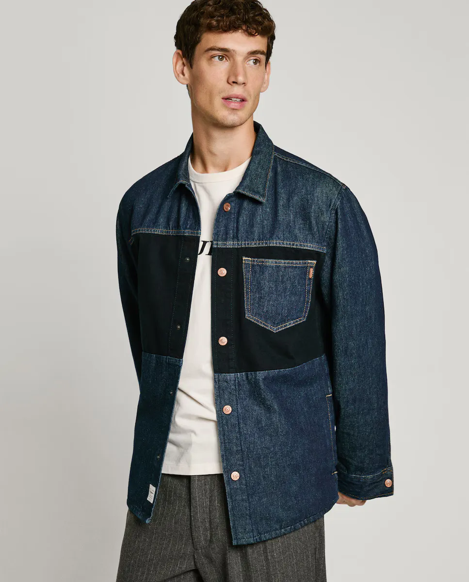 

Мужская свободная джинсовая рубашка в стиле колор-блок Pepe Jeans, синий
