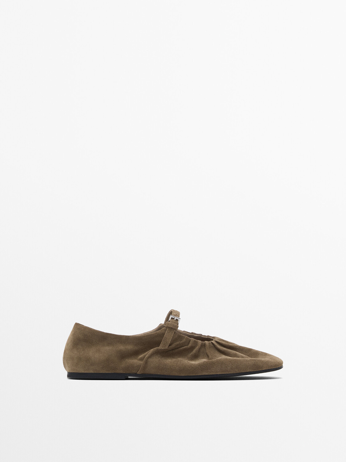 

Балетки из спилка со сборками Massimo Dutti, песочно-коричневый