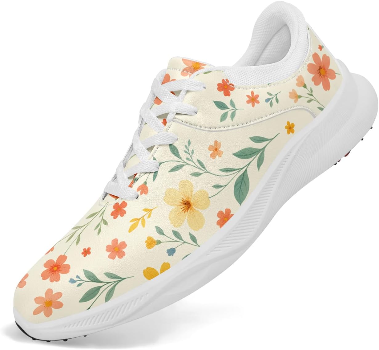 

Женские гольф-туфли без шипов, водонепроницаемые, с цветочным принтом, легкие кроссовки для гольфа, удобные спортивные туфли для ходьбы с противоскользящей вентиляцией подошвы Awsole, белый