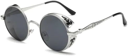 

Круглые солнцезащитные очки в стиле стимпанк 2027 года для мужчин и женщин, поляризованные, с боковыми щитками и рельефным узором в виде пламени MTZJH, 6