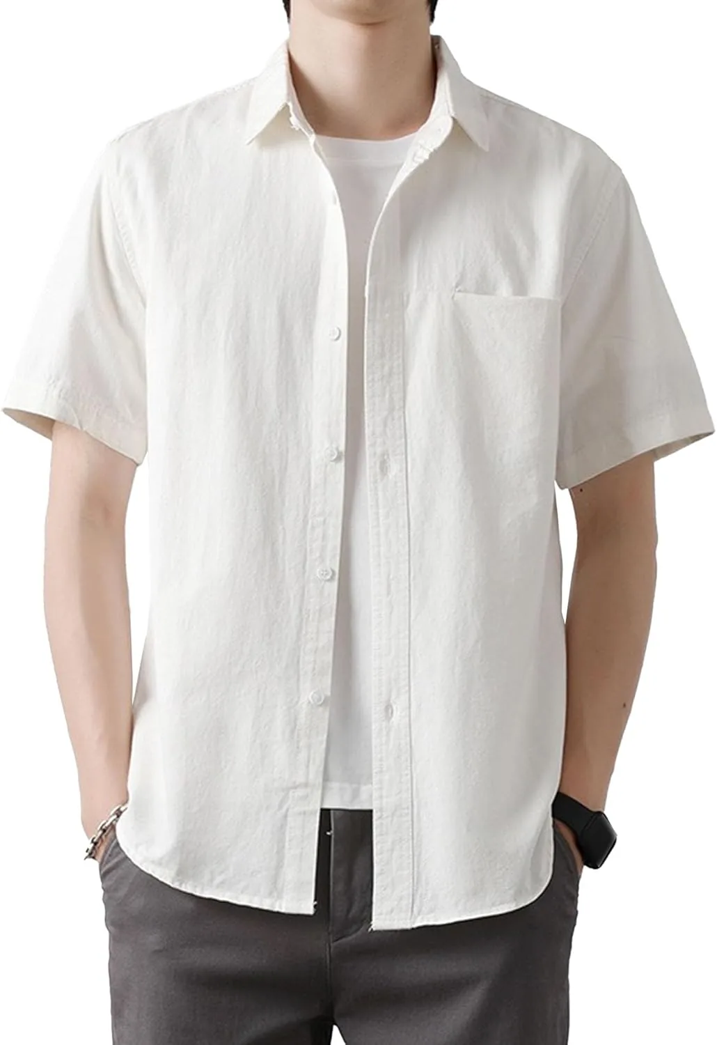 

Мужская свадебная рубашка Untucked с карманом 100% Cotton Beach Textured VgueElegc