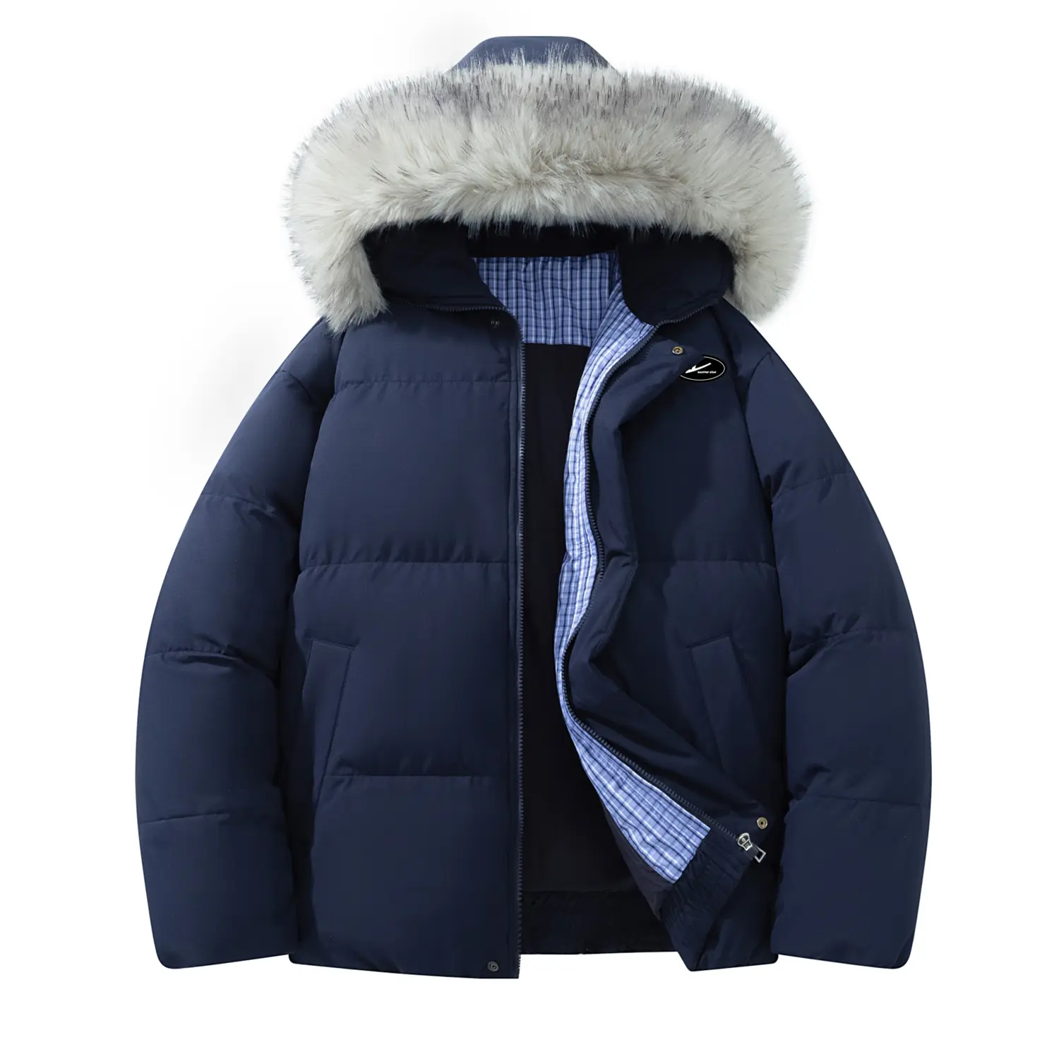 

Пуховик женский с капюшоном утепленный стеганый WARRIOR, темно-синий (diy badge)