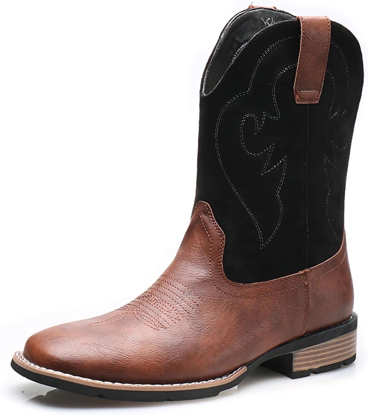 

Мужские западные ковбойские сапоги Винтажные сапоги из искусственной кожи с квадратным носком, средней длины, без шнуровки, для работы и повседневной носки, стиль Старого Запада Generic, черный