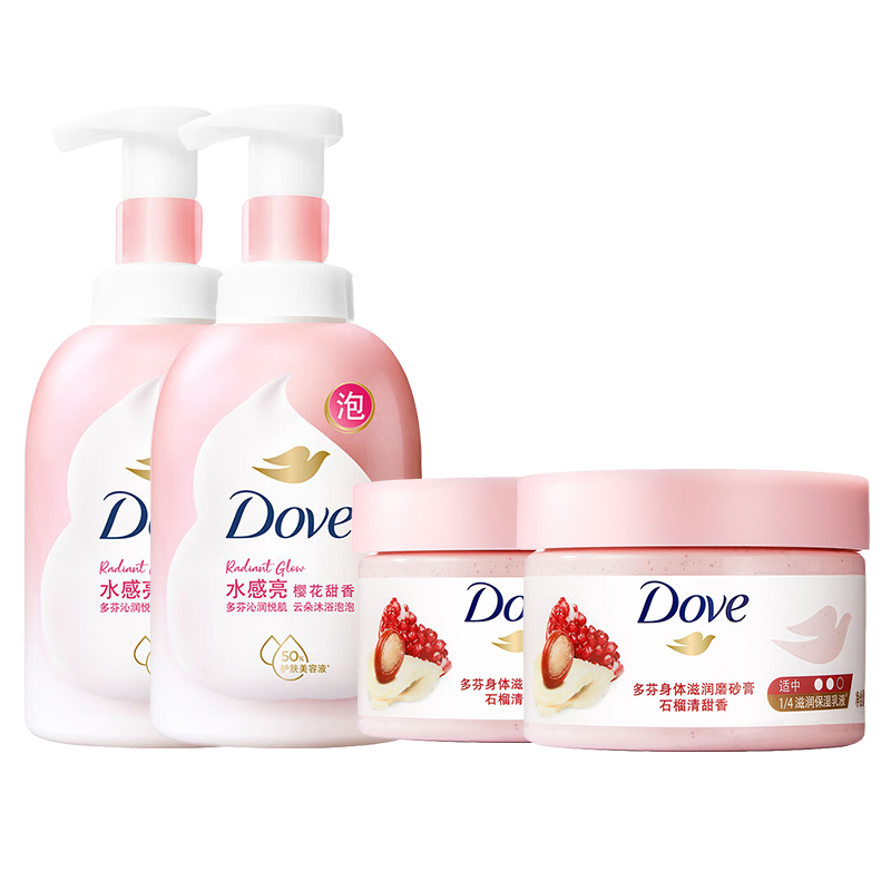 

Набор для ухода с пеной для ванны и скрабом успокаивающий кожу 400мл+298г/400мл*2+298г*2/400мл+280г Dove