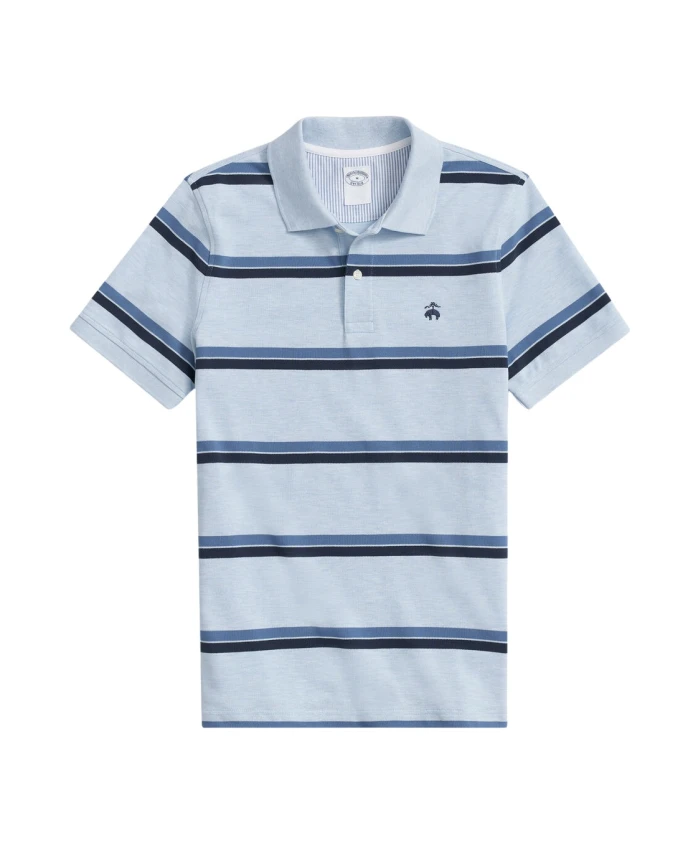 

Светло-Голубая, с синими полосками, золотистая хлопковая флисовая рубашка-поло Brooks Brothers, синий