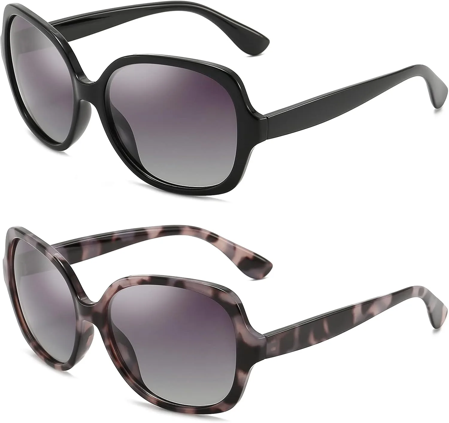 

Солнцезащитные очки Dollger Oversized с поляризацией для женщин и мужчин, большие квадратные, с защитой от УФ-излучения, E:black and Black Tortoise 2 Pack