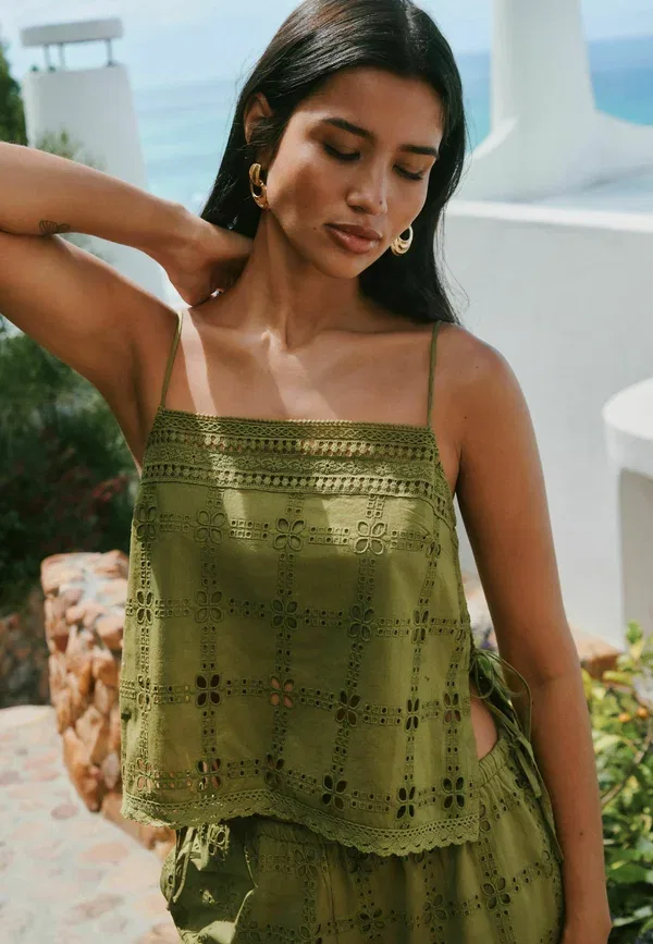 Топ Next, Petite fit broderie square cami top, зеленый — фото 4