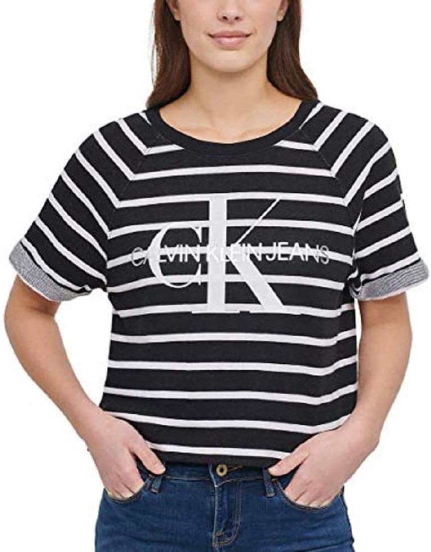 

Женский укороченный топ с логотипом из французского терри от Calvin Klein Jeans, Black Combo