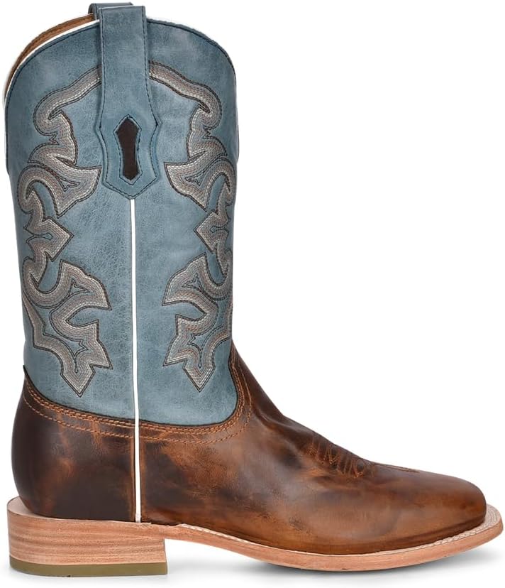 

Мужские сапоги Corral синие и медовые ручной работы, Западные сапоги с широким квадратным носком и вышивкой Corral Boots