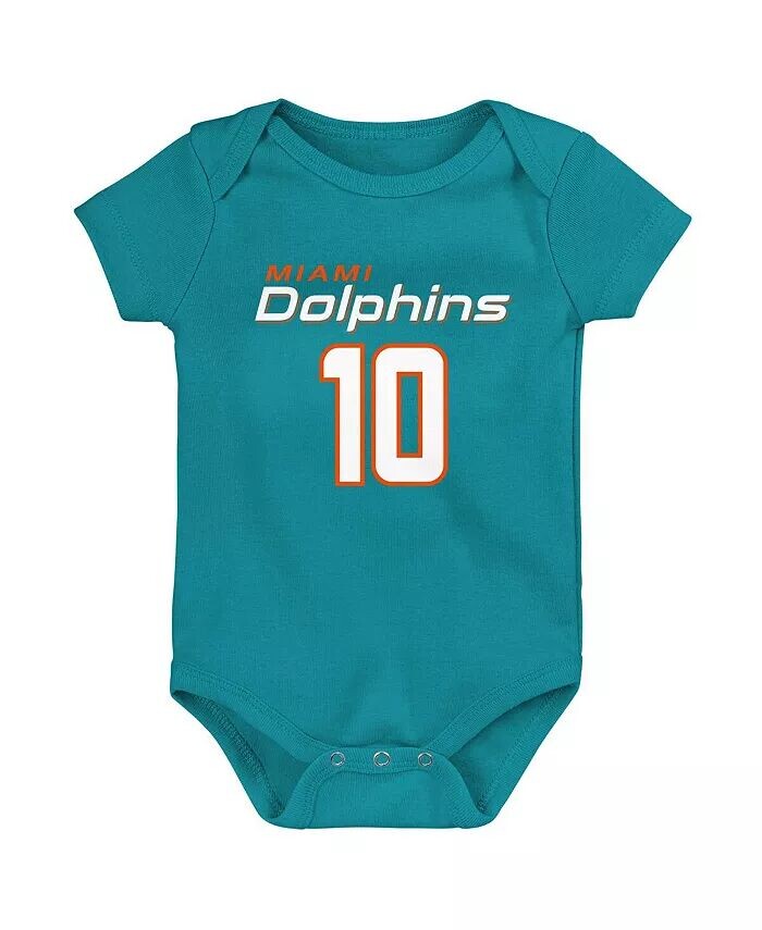 Новорожденные и младенцы ВМС мальчики и девочки Tyreek Hill Aqua Miami Dolphins Основной игрок Имя и номер Боди Outerstuff — фото 3