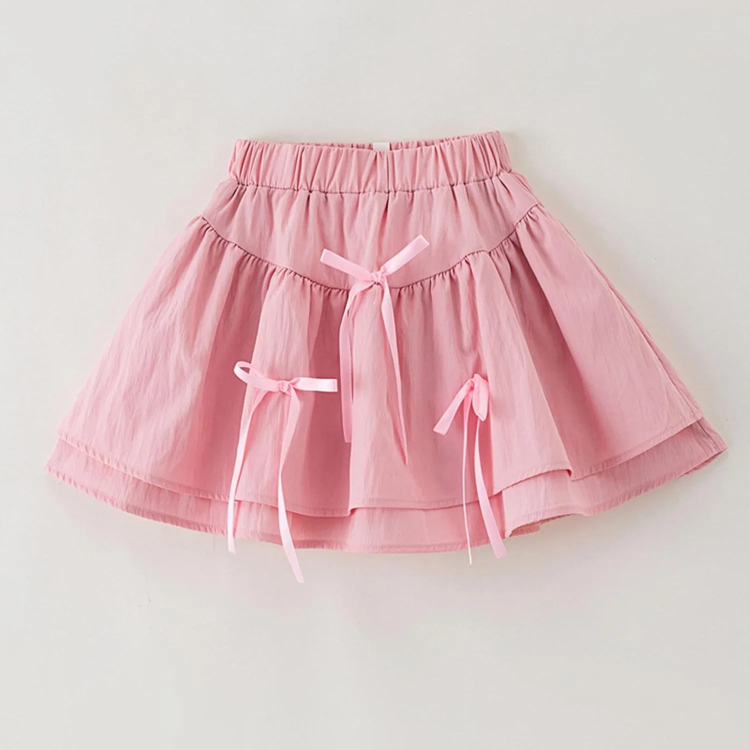 Юбка с ярусными оборками, на эластичном поясе, с бантом, Pink — фото 4