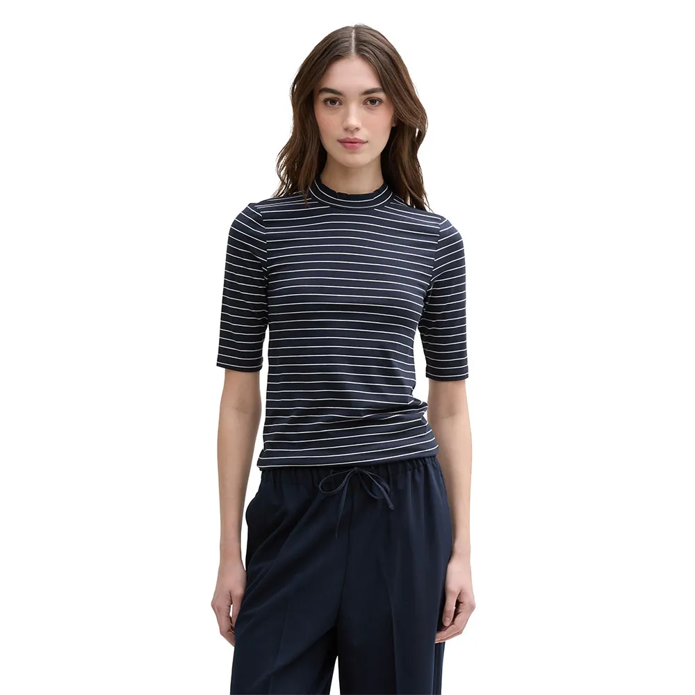 

Футболка с коротким рукавом Tom Tailor Mockneck Stripe, синий