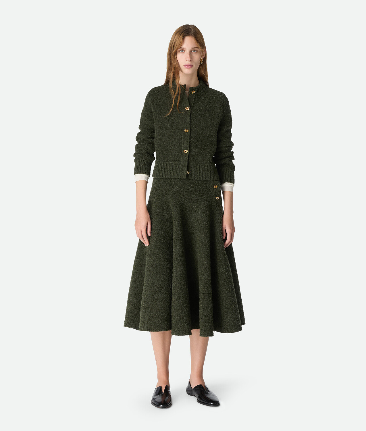 Юбка из шерстяного букле BOTTEGA VENETA, темно-зеленый — фото 4