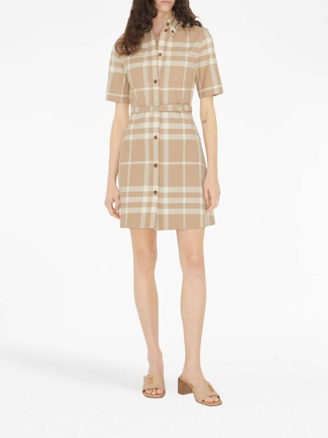

Burberry платье-рубашка в клетку, нейтральный цвет