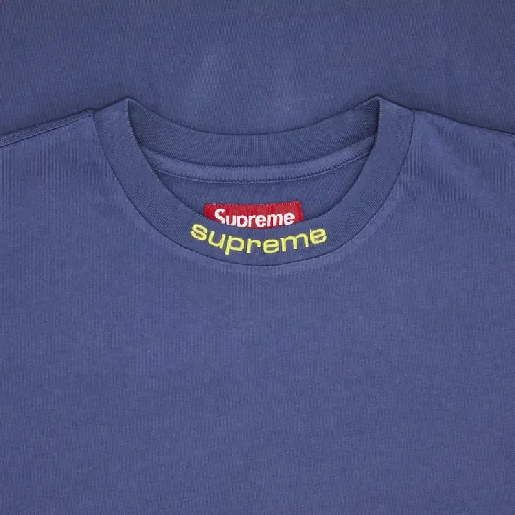 Рубашка Supreme с вышитым воротником и длинными рукавами, темно-синяя — фото 2