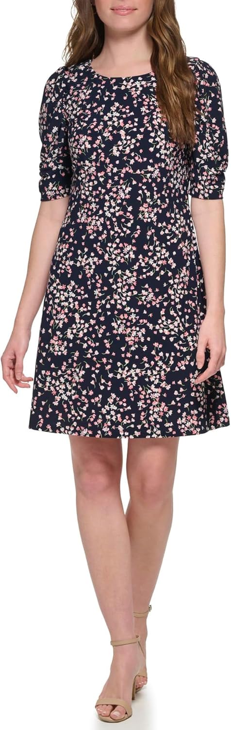 

Женское мини-платье Tommy Hilfiger с короткими рукавами и вырезом-лодочкой, Sky Captain Multi